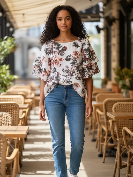 Lord & Taylor Tops - LORD & TAYLOR Floral Ruffle Sleeve Crop Top print  medium petite